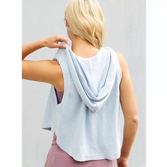 Free People Hoodie Meadowbrook Sleeveless Sweater Top Casual Lounge Blue Small - Picture 2 of 11